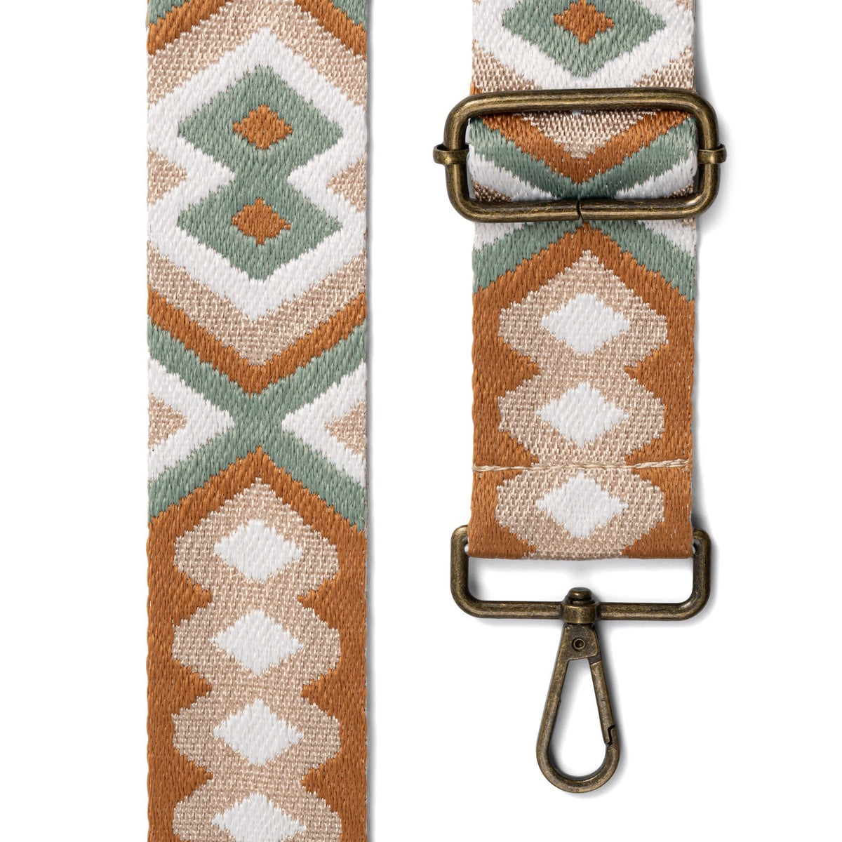 Tracolla a rombi cammello, beige e verde per borsa, intercambiabile - Belorias
