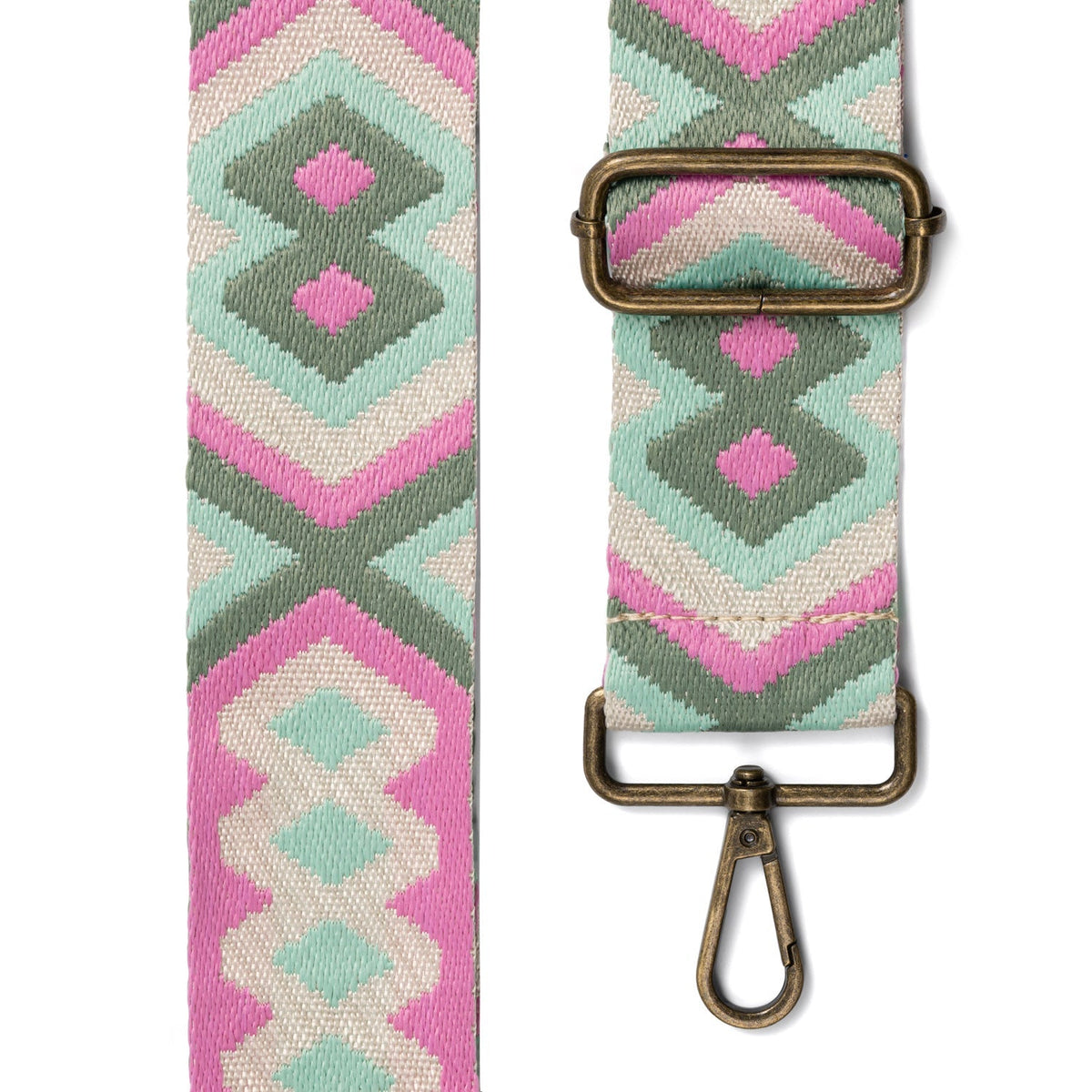 Tracolla a rombi fucsia e verde menta per borsa, intercambiabile - Belorias