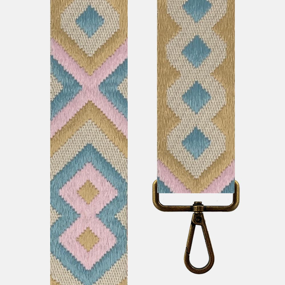 Tracolla a rombi rosa chiaro e blu per borsa, intercambiabile - Belorias