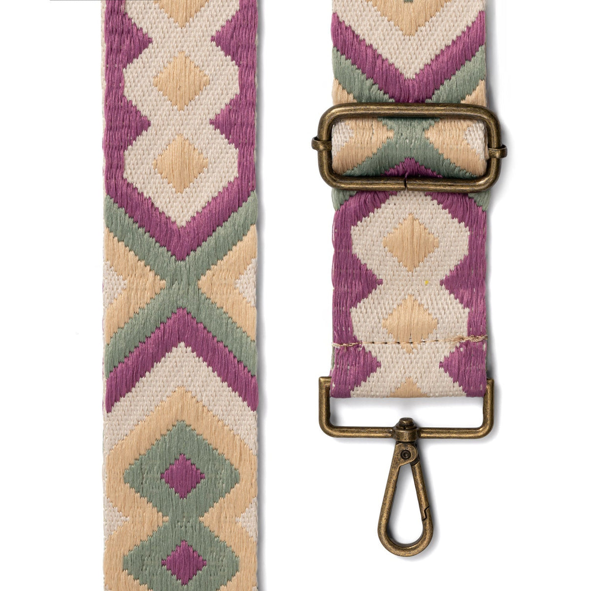 Tracolla a rombi viola, beige e verde per borsa, intercambiabile - Belorias