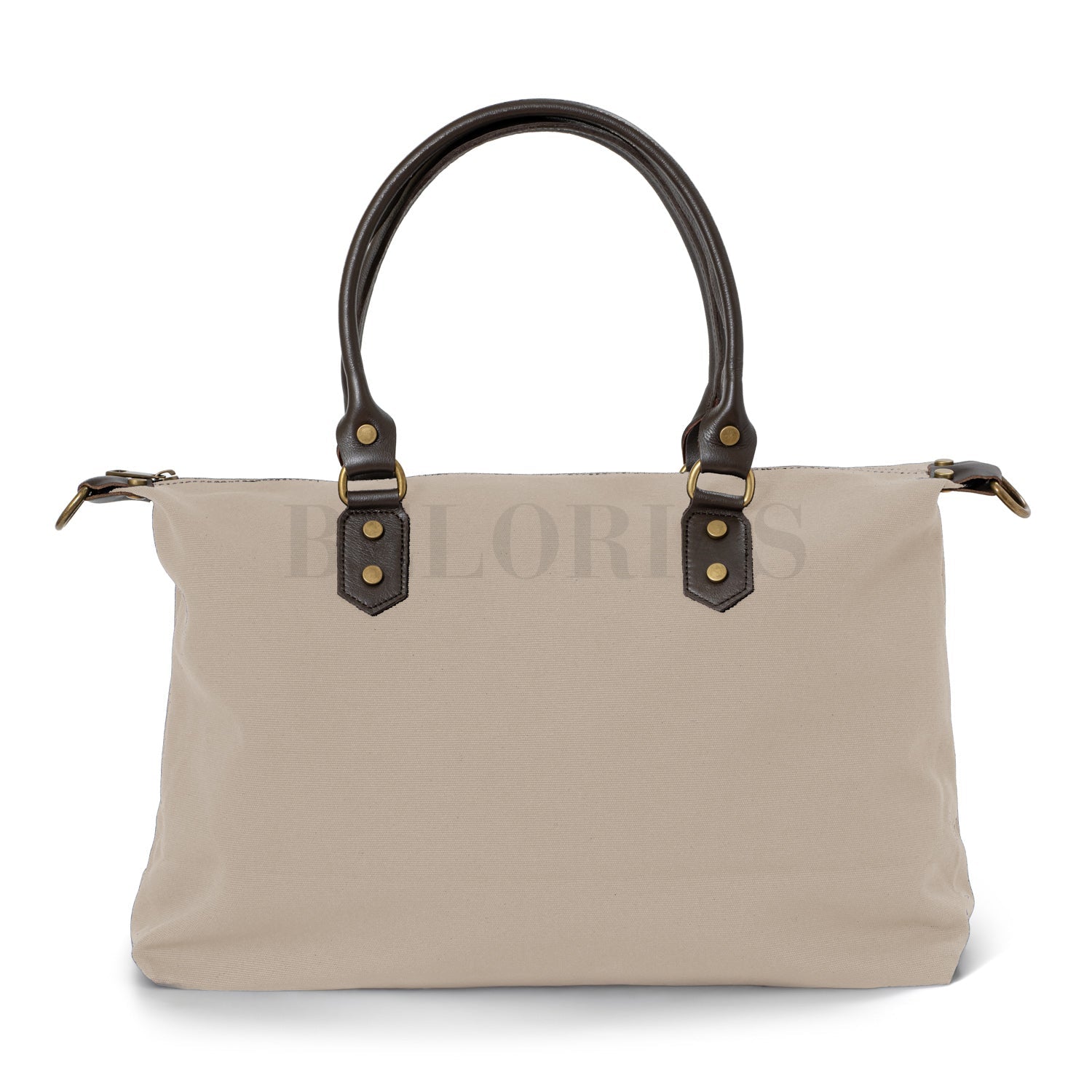 Bolso Personalizado Canvas y Piel Leonardo Crema Bordado Incluido - Belorias
